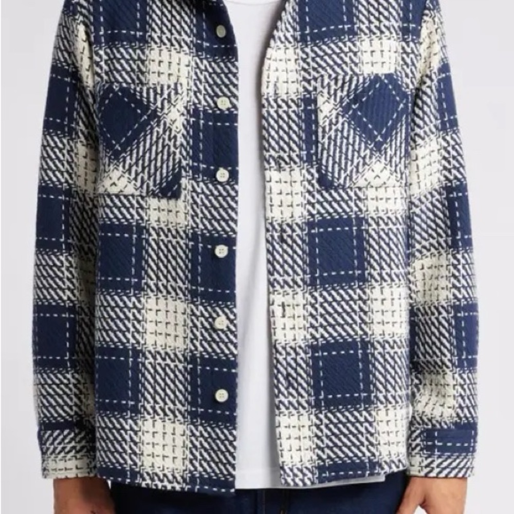 Wax London Blue and White Plaid Button-Up Overshirt